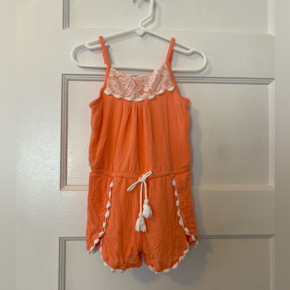 Coral Lace Trim Kids Romper